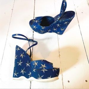YSL navy star wedge platform shoes 37 1/2